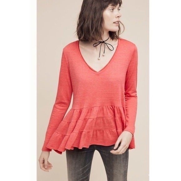 Anthro Deletta Thea Tiered Ruffle Long Sleeve Top - Picture 1 of 7